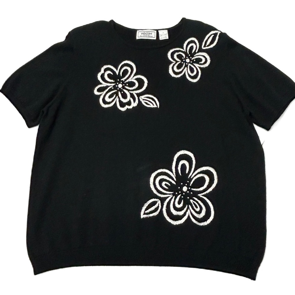 Alfred Dunner‎ Floral Embroidered Knit Top Plus 2X Ramie Cotton Short Sleeve NWT
